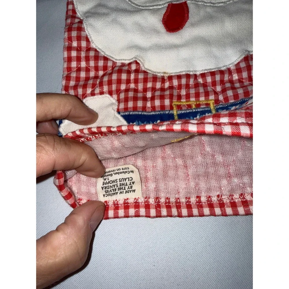 Vintage Sandra Claus Shoppe Quilted Santa Bottle Cover Red Gingham Winking MCM